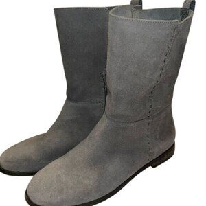 Womens Suede Gray Mid Calf Flat Boots Side Zipper Comfy Casual 8B